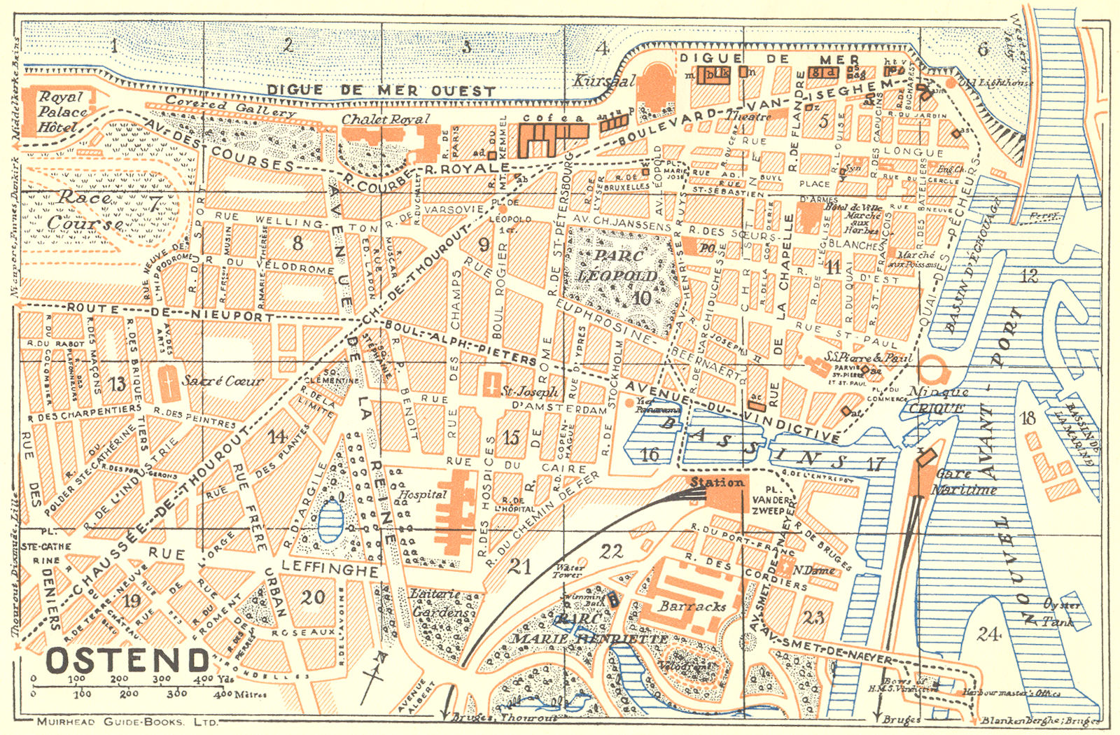 BELGIUM. Ostend 1929 old vintage map plan chart